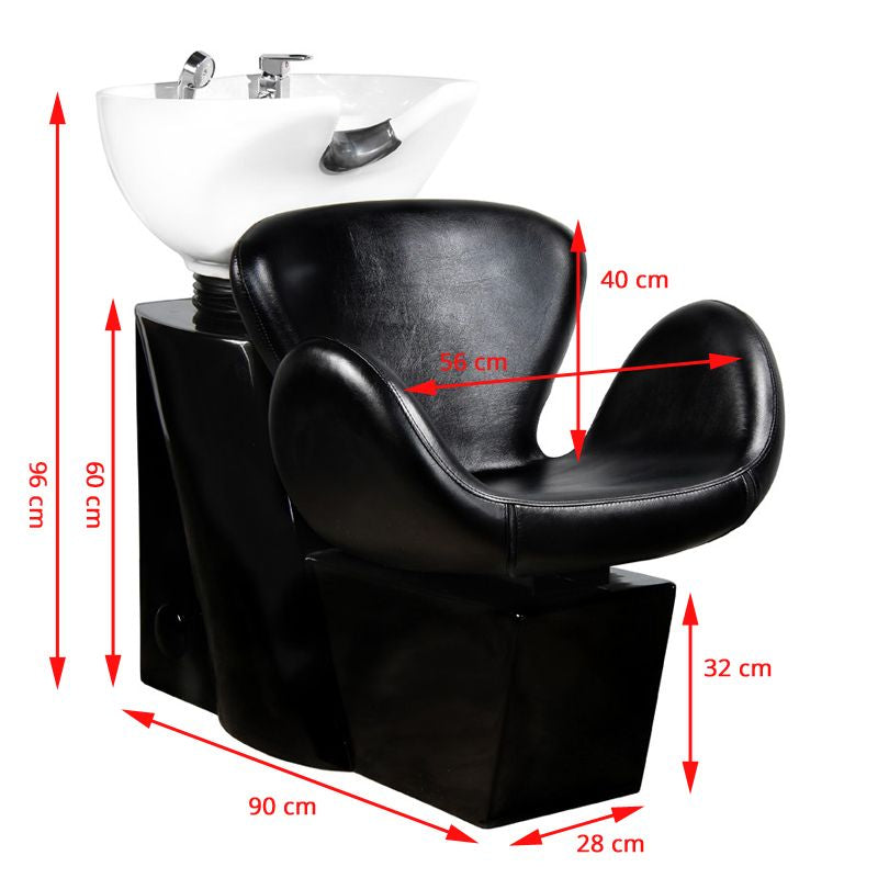 Frizerski umivalnik - AS 0433a - črn | novejše podnožje z belo keramiko