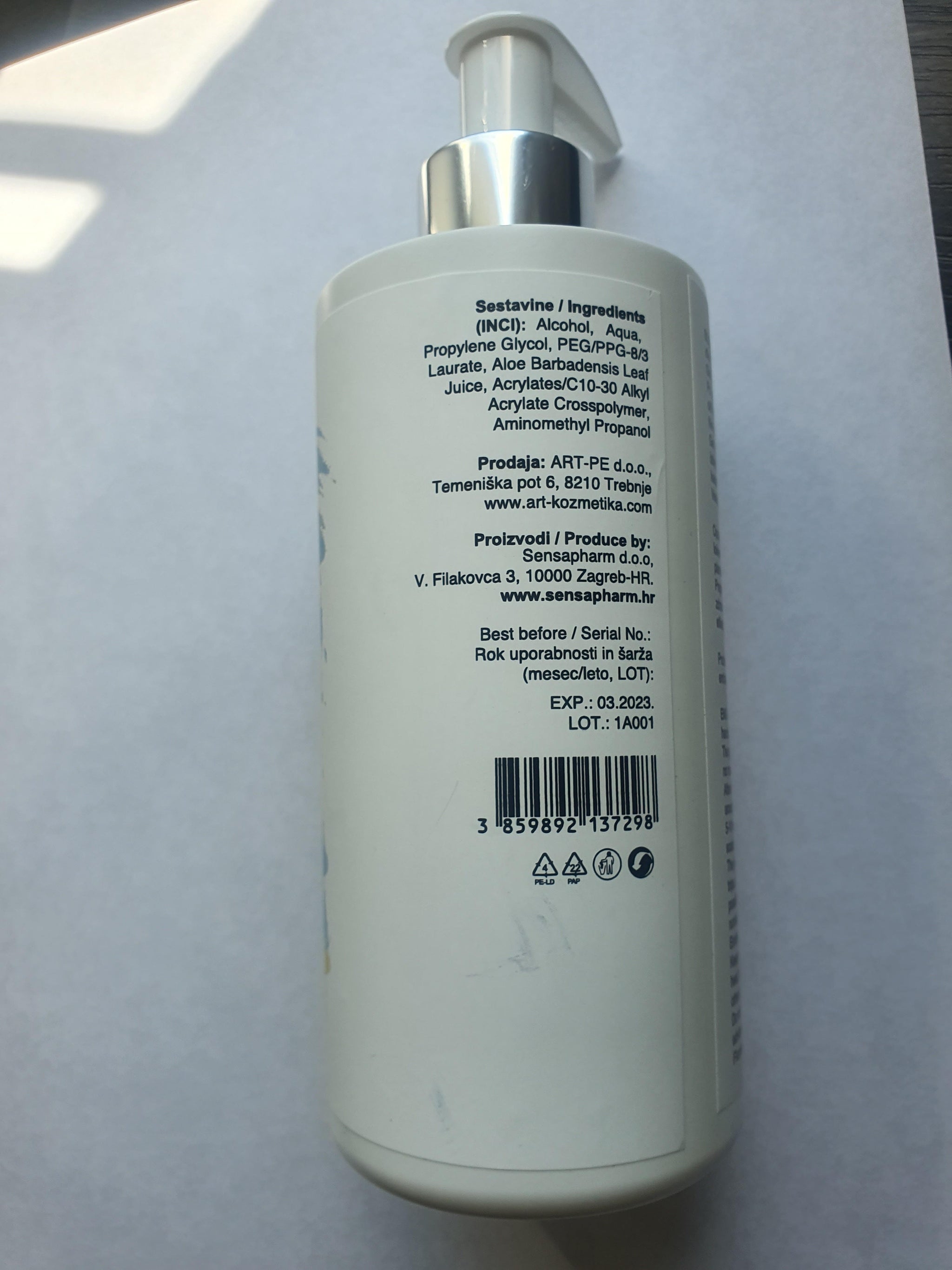 Alkoholni gel z aloe vero za suho umivanje rok 300 ml