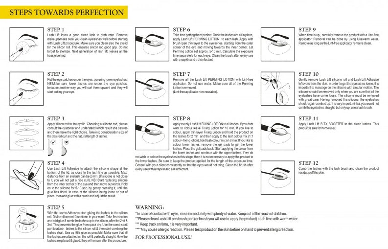 Barva za keratinsko vihanje trepalnic - črna GlamLashes 5ml - navodila