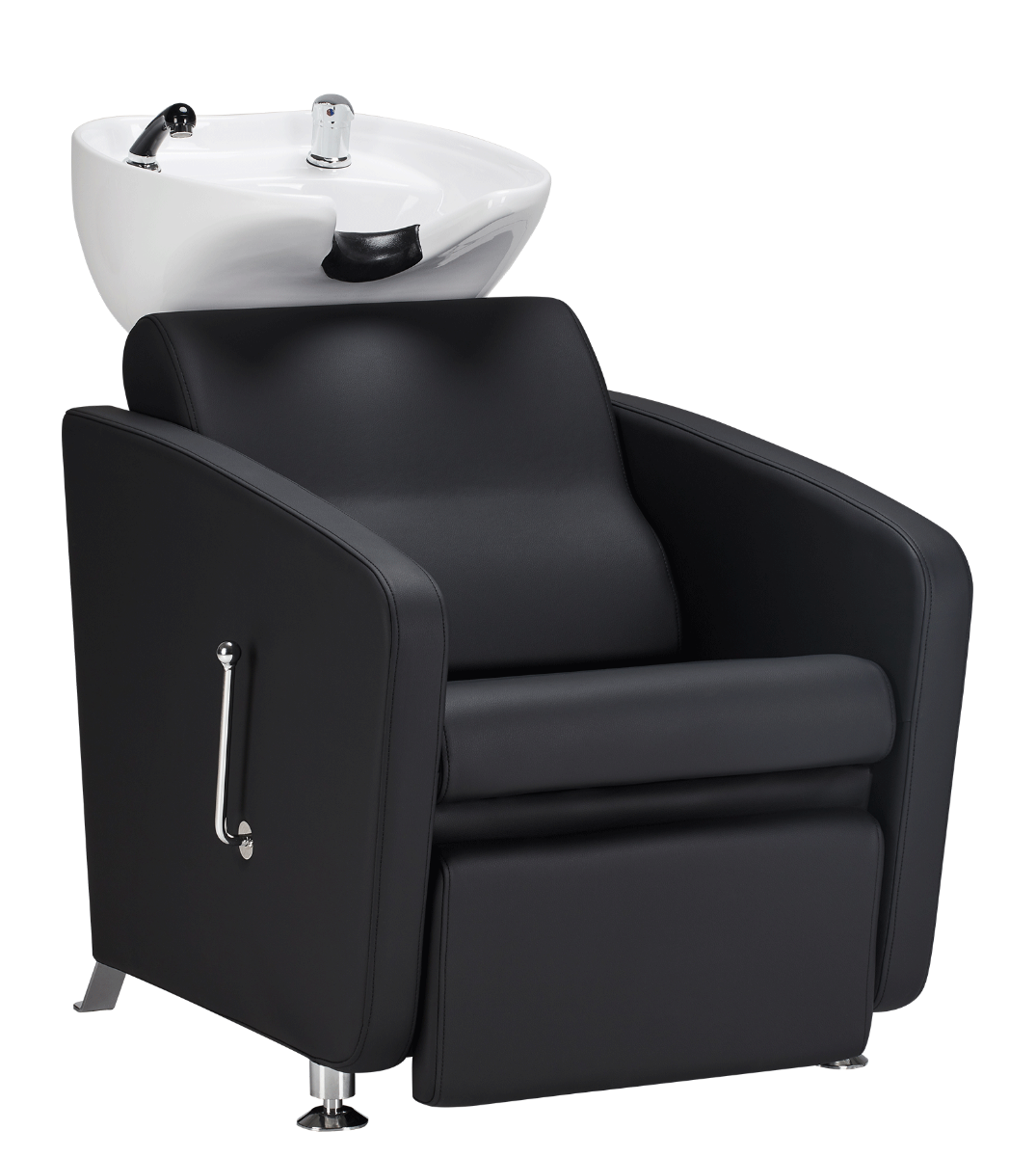 Frizerski umivalnik Komfort | črno oblazinjenje, bela keramika