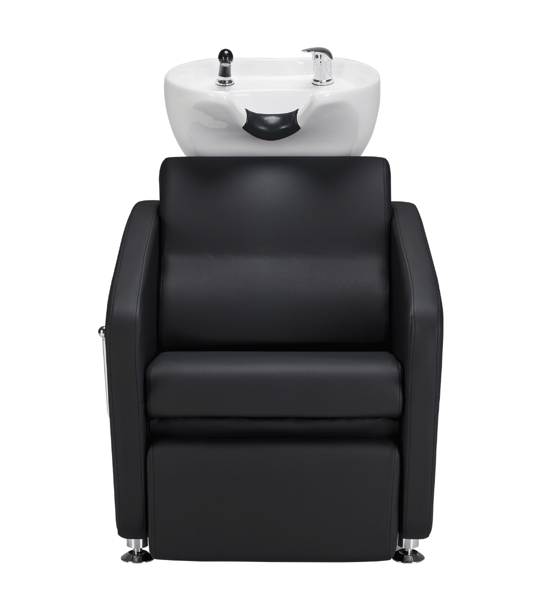Frizerski umivalnik Komfort | črno oblazinjenje, bela keramika