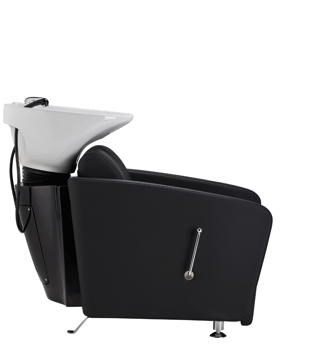 Frizerski umivalnik Komfort | črno oblazinjenje, bela keramika