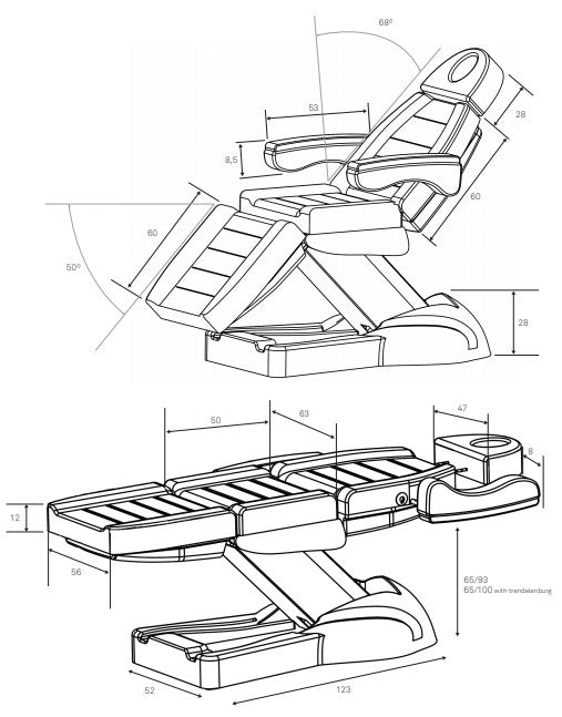 Kozmetična miza CLAVI | WKE015.4.A26 | 3x motor dimenzije