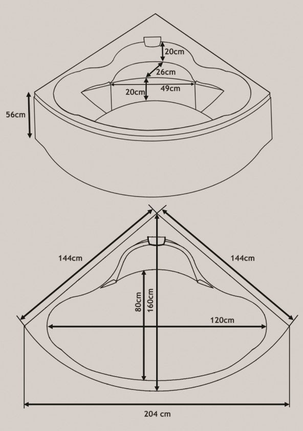 Masažna kad ART - Pompeii dimenzije