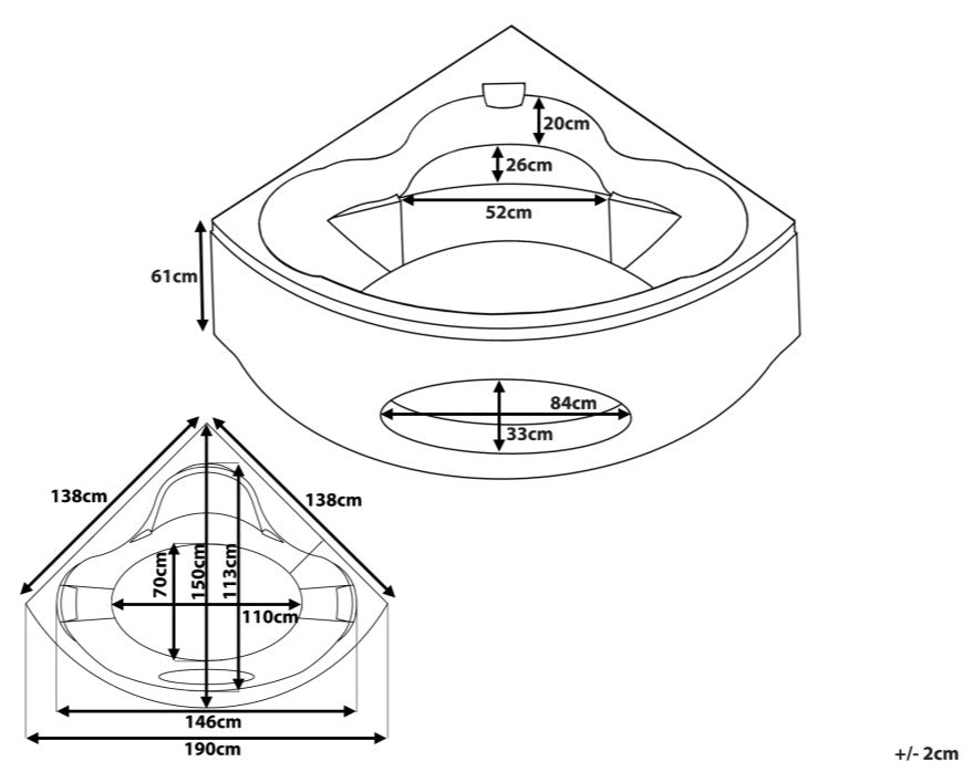 Masažna kad ART - Touch dimenzije