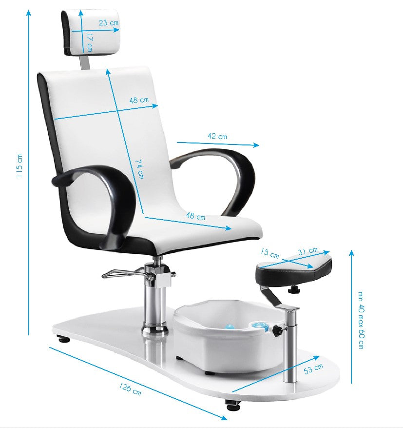 Pedikerski stol z banjico za pedikuro 308 dimenzije